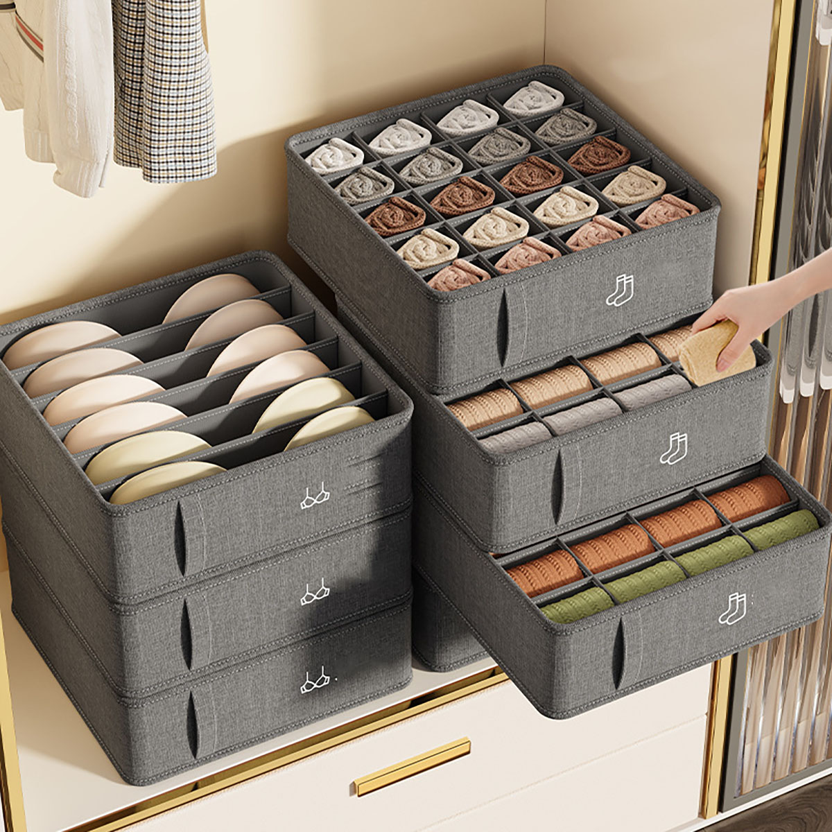 Sock Organizer Tray - 20/6/7/1 Grids Cation PP Sock Bra