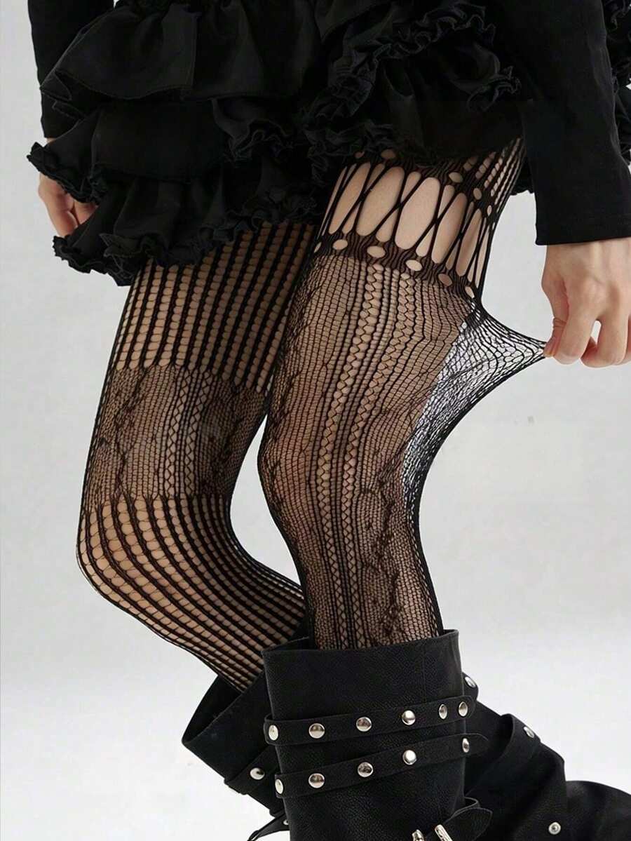 1pc Asymmetric Hollow Fishnet  - Tights Pantyhose Sheer บทวิจารณ์และราคา