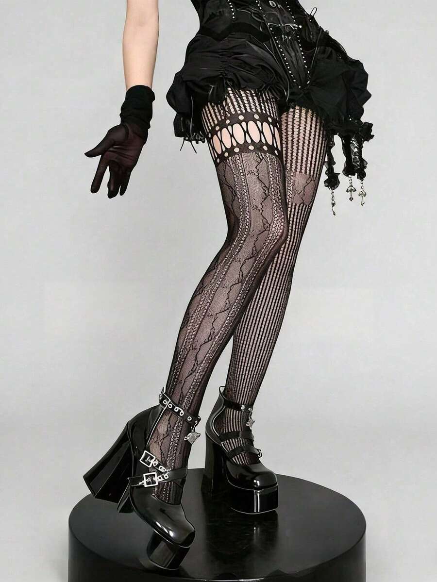 1pc Asymmetric Hollow Fishnet  - Tights Pantyhose Sheer บทวิจารณ์และราคา
