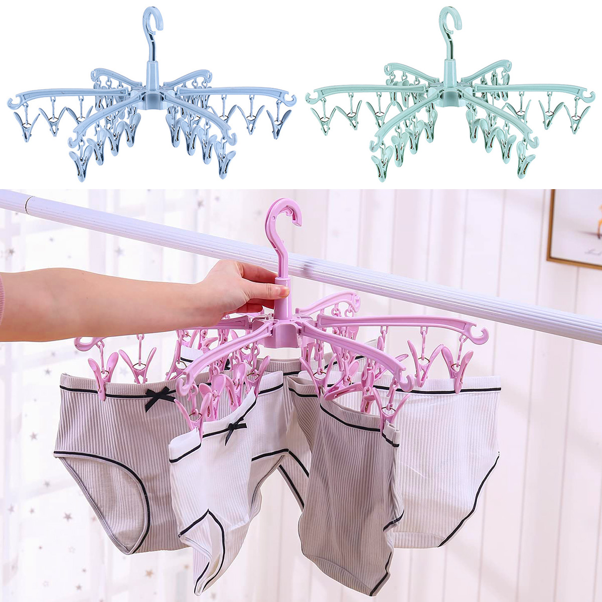 24 Clips Folding Clothes Dryer - Sock Organizer Tray บทวิจารณ์และราคา
