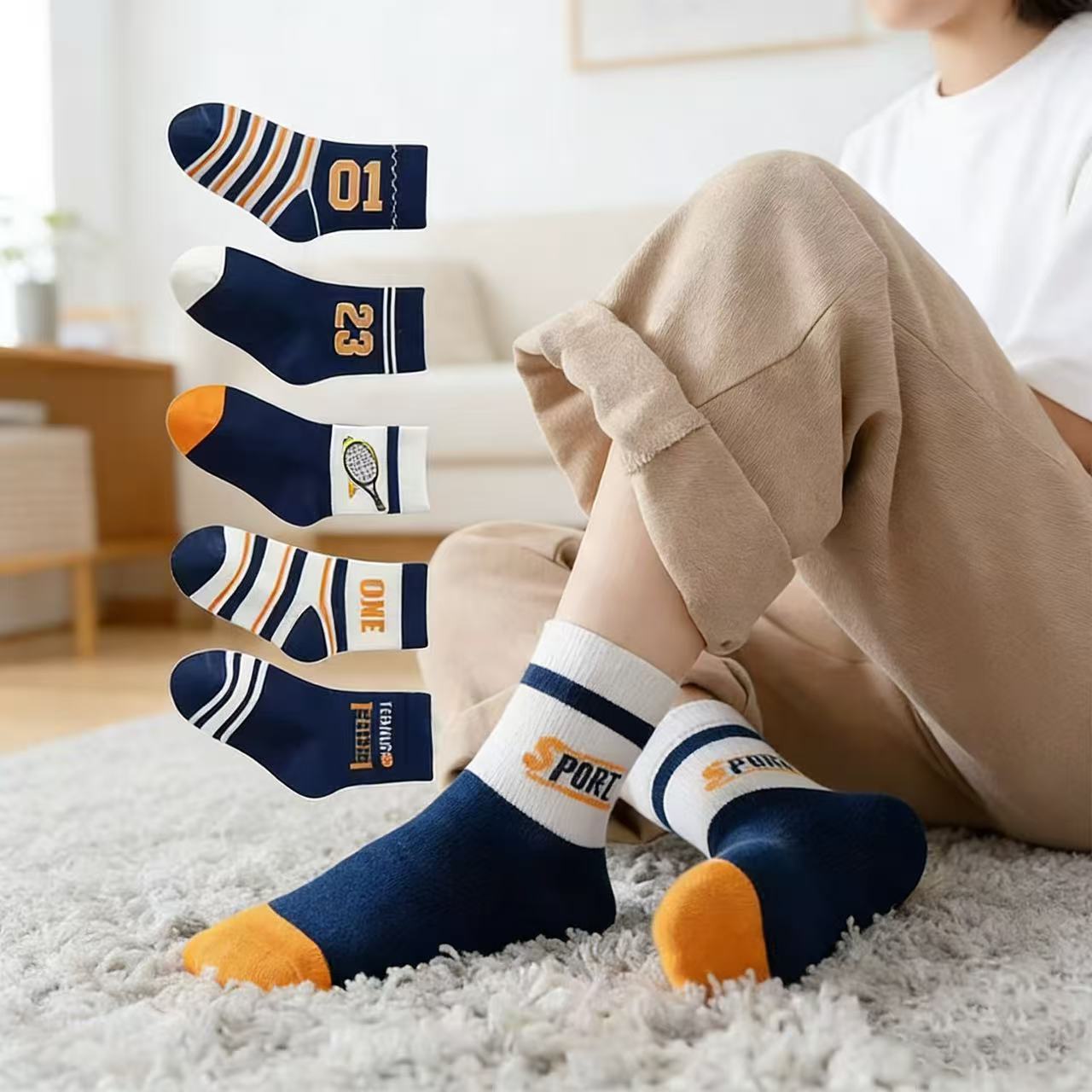 Children's Socks 5-Pack – Boys - Cotton Crew Sock Pack บทวิจารณ์และราคา