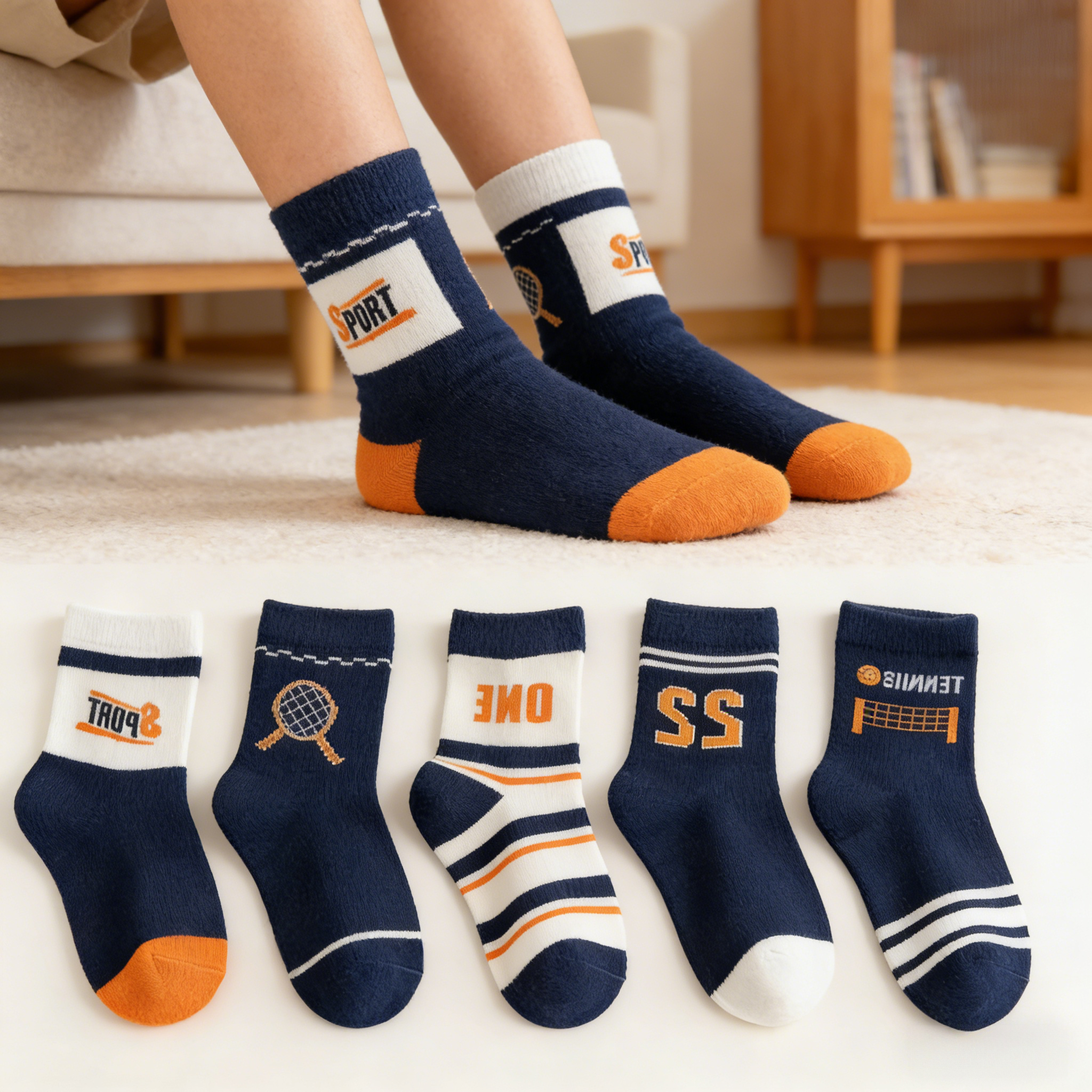 Children's Socks 5-Pack – Boys - Cotton Crew Sock Pack บทวิจารณ์และราคา