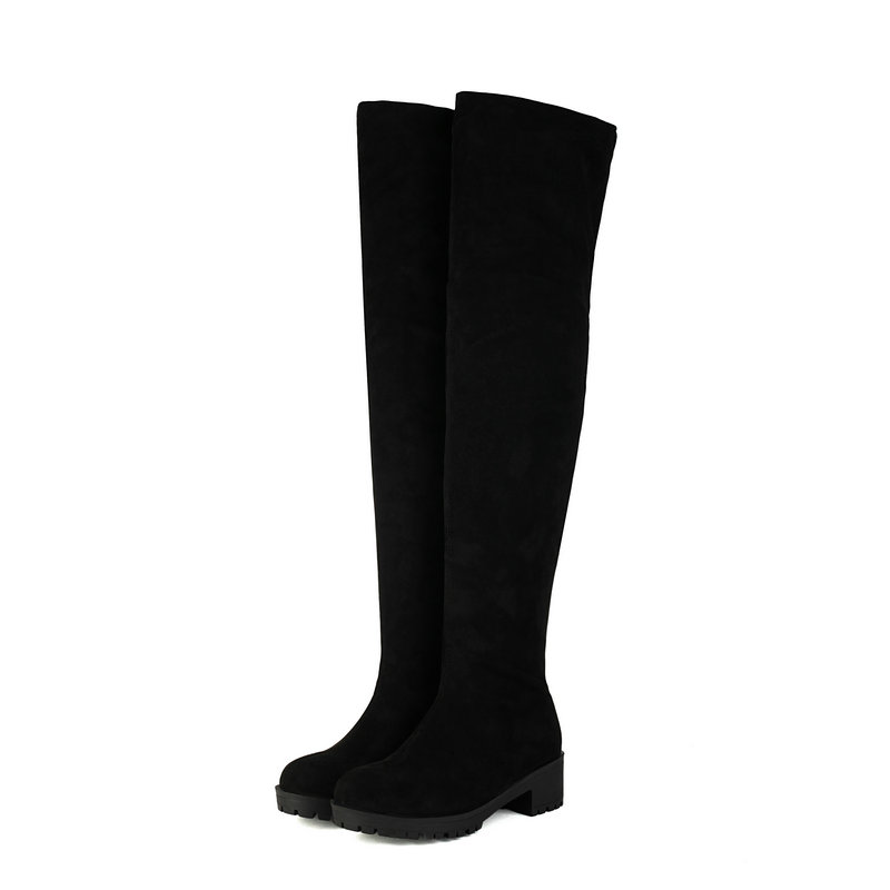 Faux Suede Leather Flock Slip- - Knee High Sock Women บทวิจารณ์และราคา