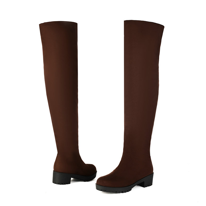 Faux Suede Leather Flock Slip- - Knee High Sock Women บทวิจารณ์และราคา