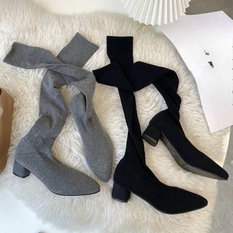 High Knee Sock Shoes 2025 New  - Knee High Sock Women บทวิจารณ์และราคา