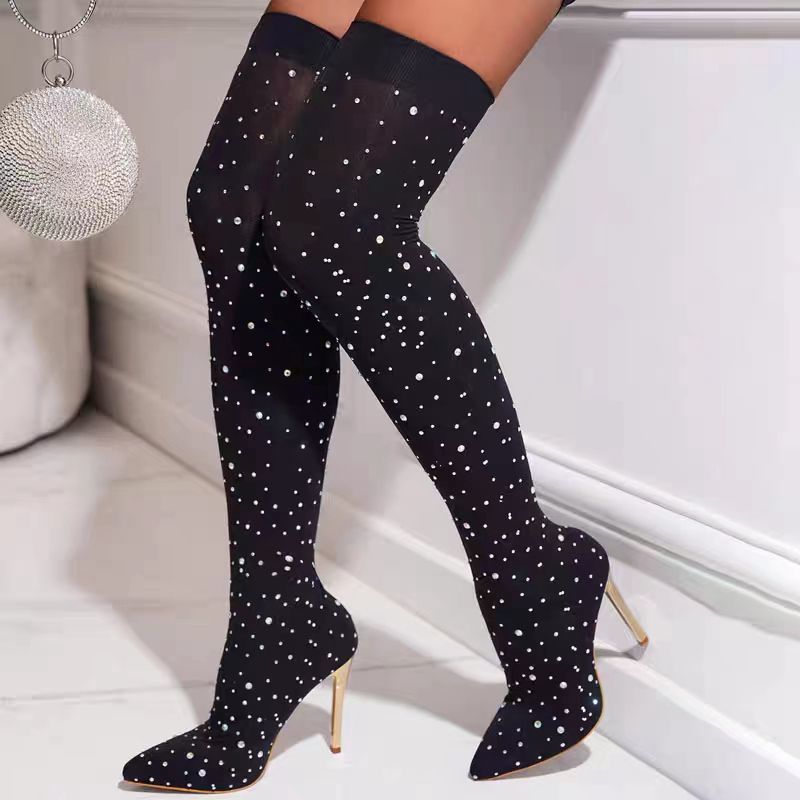 Rhinestone Slim Leg Stretch So - Knee High Sock Women บทวิจารณ์และราคา