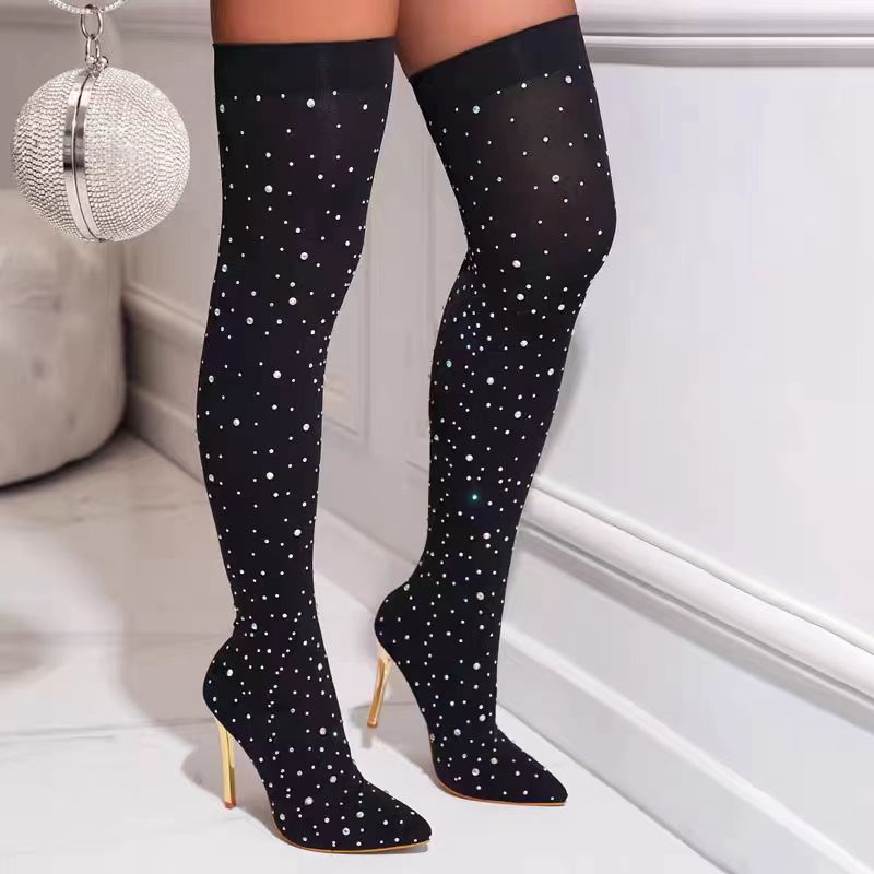 Rhinestone Slim Leg Stretch So - Knee High Sock Women บทวิจารณ์และราคา