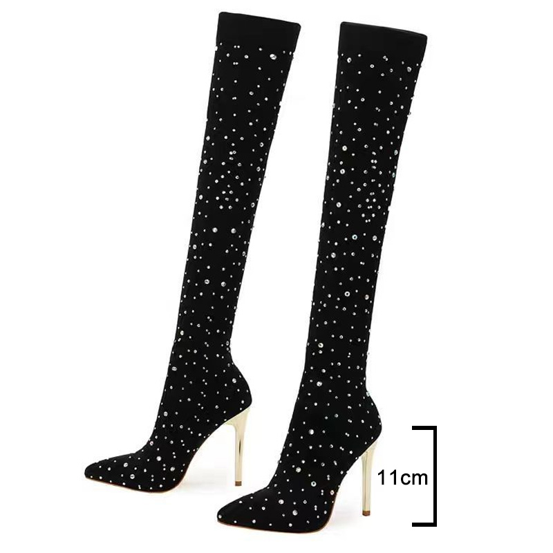 Rhinestone Slim Leg Stretch So - Knee High Sock Women บทวิจารณ์และราคา