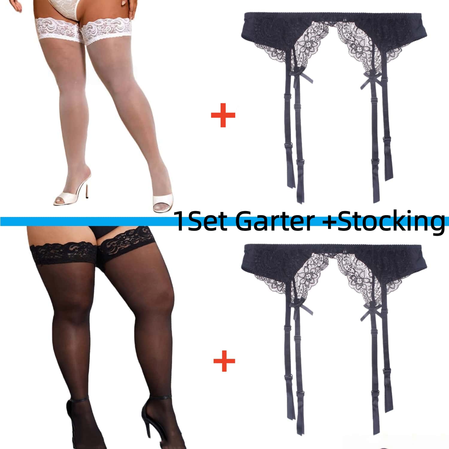2PCS Women's Suspender Lace St - Tights Pantyhose Sheer บทวิจารณ์และราคา